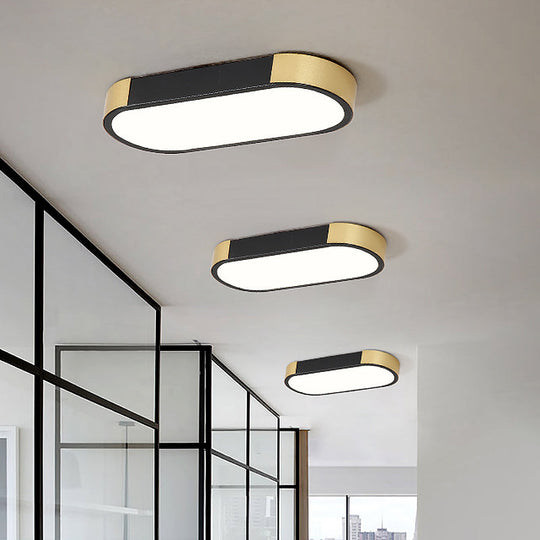 Modern Rectangular Corridor Led Ceiling Flush Mount - Metallic Flushmount Lighting In White/Gold Or