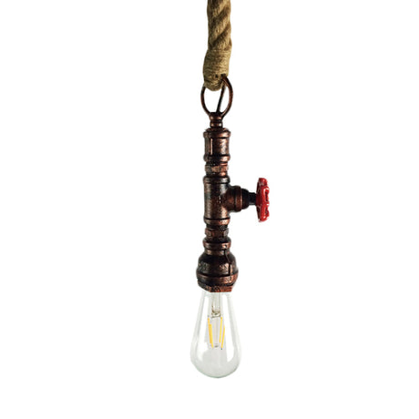 Vintage 1-Bulb Pipe & Valve Pendant Light Bar Lamp - Black/Silver/Copper With Rope Cord
