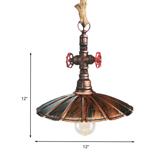 Industrial Rustic Scalloped Pendant Light With Rope Cord