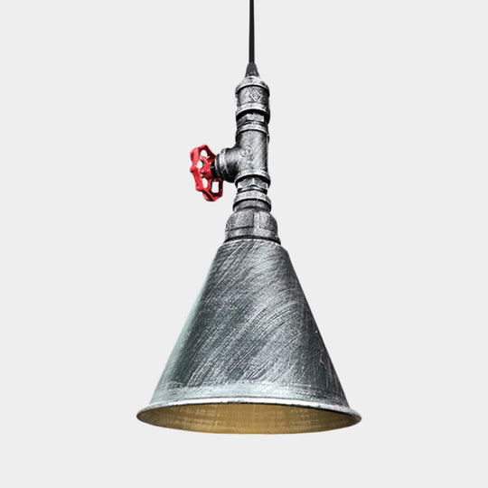 Farmhouse Iron Pendant Lamp Fixture - 1-Bulb Conical Down Lighting Black/Silver/Gold Finish Perfect
