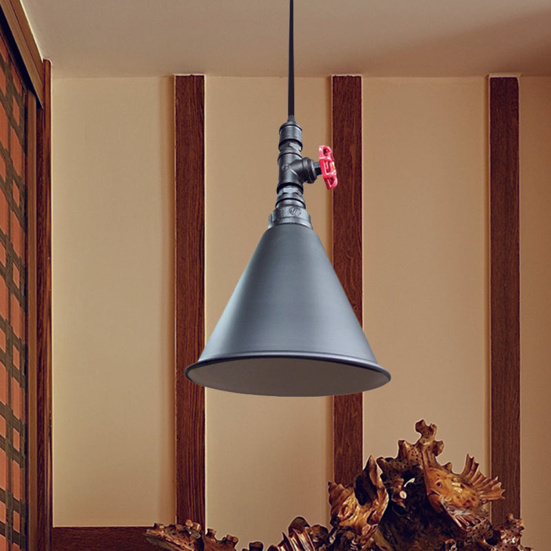 Farmhouse Iron Pendant Lamp Fixture - 1-Bulb Conical Down Lighting Black/Silver/Gold Finish Perfect