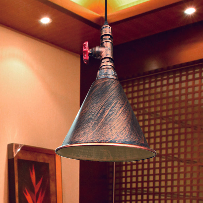 Conical Down Lighting Iron Pendant Lamp - Farmhouse Black/Silver/Gold Finish For Restaurants Copper