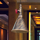 Conical Down Lighting Iron Pendant Lamp - Farmhouse Black/Silver/Gold Finish For Restaurants Gold