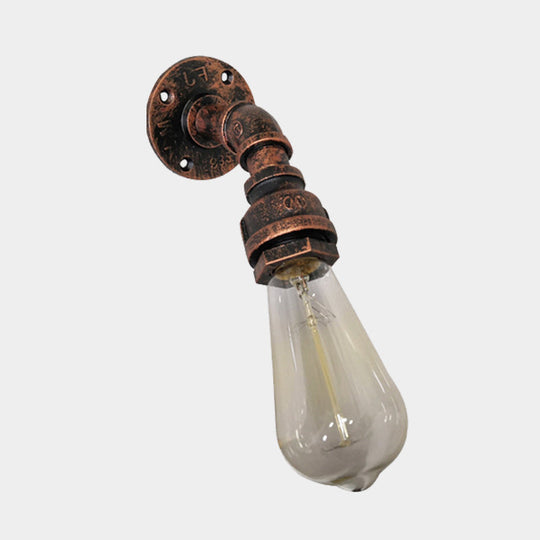 Vintage Metallic Water Pipe Wall Mount Lamp Sconce - 1 Light Rustic Stairway Lighting