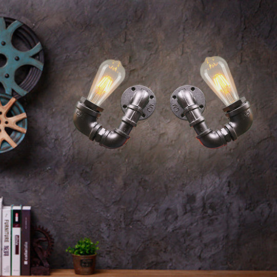 Antiqued Black/Rust/Gold Double Arm Sconce - 2-Light Metallic Wall Lamp For Restaurants