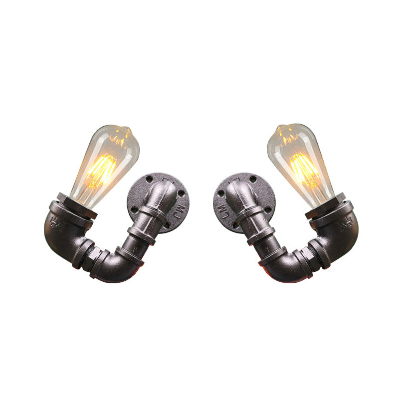 Antiqued Black/Rust/Gold Double Arm Sconce - 2-Light Metallic Wall Lamp For Restaurants