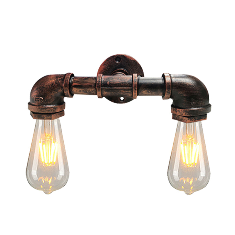 Farmhouse Metal Sconce Light With 2-Head Bare Bulbs In Black/Rust Finish