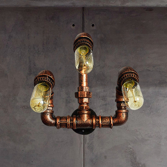 Farmhouse Rustic Metal Wall Sconce Lighting - Set Of 3 Bulbs With Curved Arm Design Ideal For Bars
