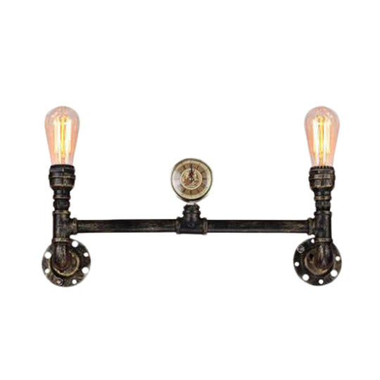 Bare Bulb 2-Head Wall Mount Sconce With Antiqued Iron Bronze Finish And Gauge Deco Lighting