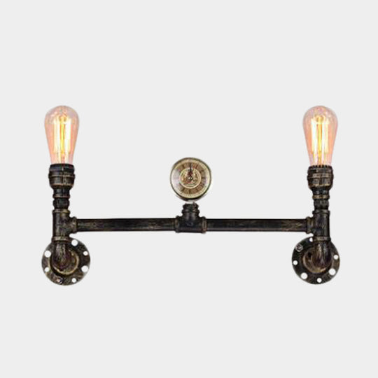 Bare Bulb 2-Head Wall Mount Sconce With Antiqued Iron Bronze Finish And Gauge Deco Lighting