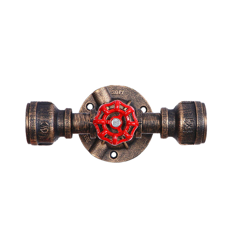 Antique Bronze Pipe And Valve Wall Sconce - 1 Light Lamp 8/10 Width