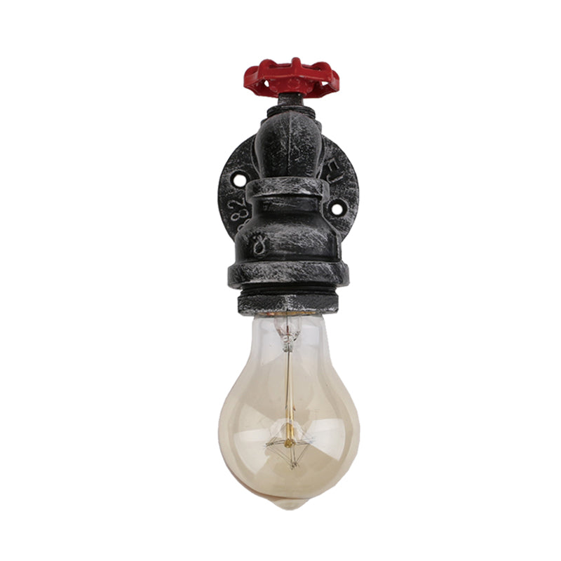 Black Industrial Metal Pipe And Valve Wall Mount Lamp For Balcony - 1/2-Light Lighting Fixture