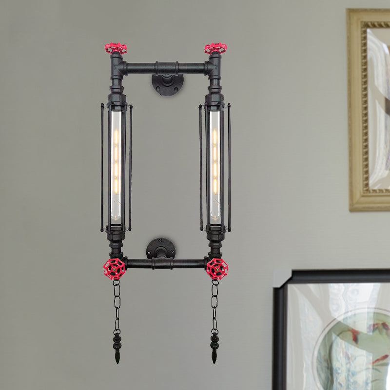 Antiqued Metal Rectangle Frame Wall Lamp Sconce - 2 Lights Black/Copper
