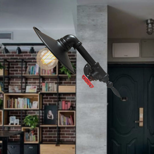 Black Flat Wall Sconce - Farmhouse Metallic Pipe Lamp Corner Mount Light Fixture