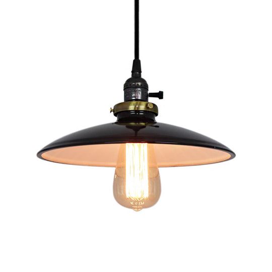 Vintage Metal Flared Hanging 1-Light Pendant Lamp For Balcony Ceiling In White/Black