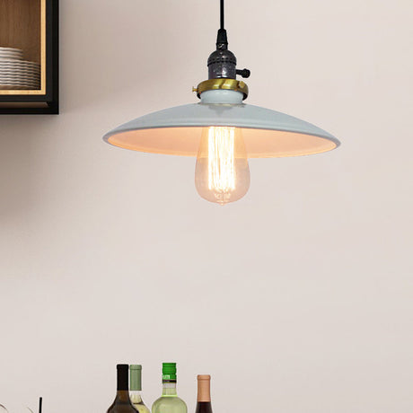 Vintage Metal Flared Hanging 1-Light Pendant Lamp For Balcony Ceiling In White/Black White