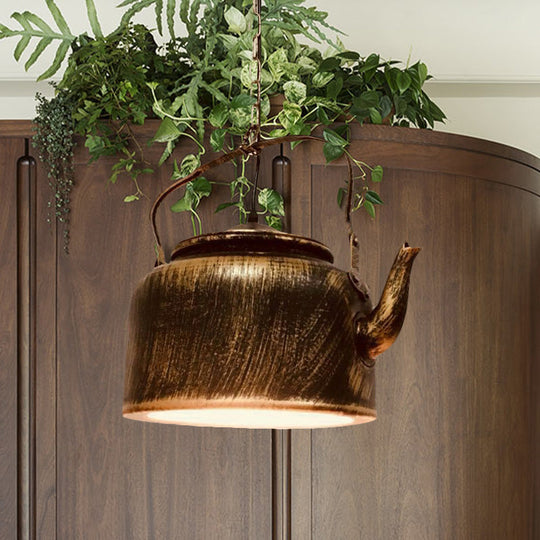 Vintage Metal Led Hanging Lamp For Teapot Restaurant - Black/Gold/Matte Black Finish Gold