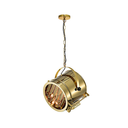 Gold Pendant Drum Light With Stainless Steel Finish - Office Spotlight Fixture