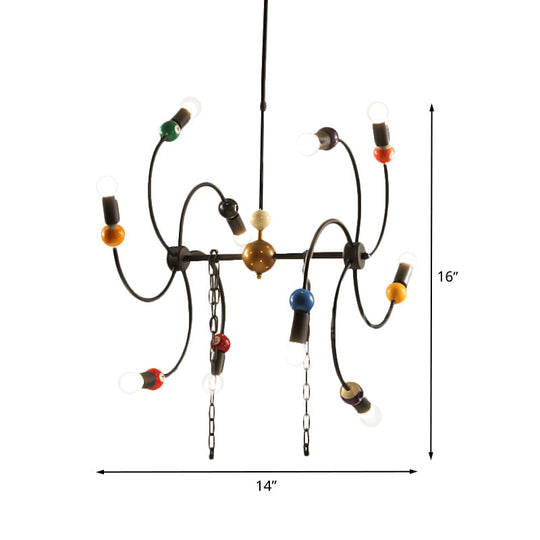 Industrial 10-Light Black Windmill Iron Hanging Light Kit With Billiard Deco And Chain - Ideal For