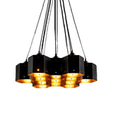 Vintage Hexagon Pendant Chandelier With Black Down Lighting & Honeycomb Design - 7/10/11 Lights