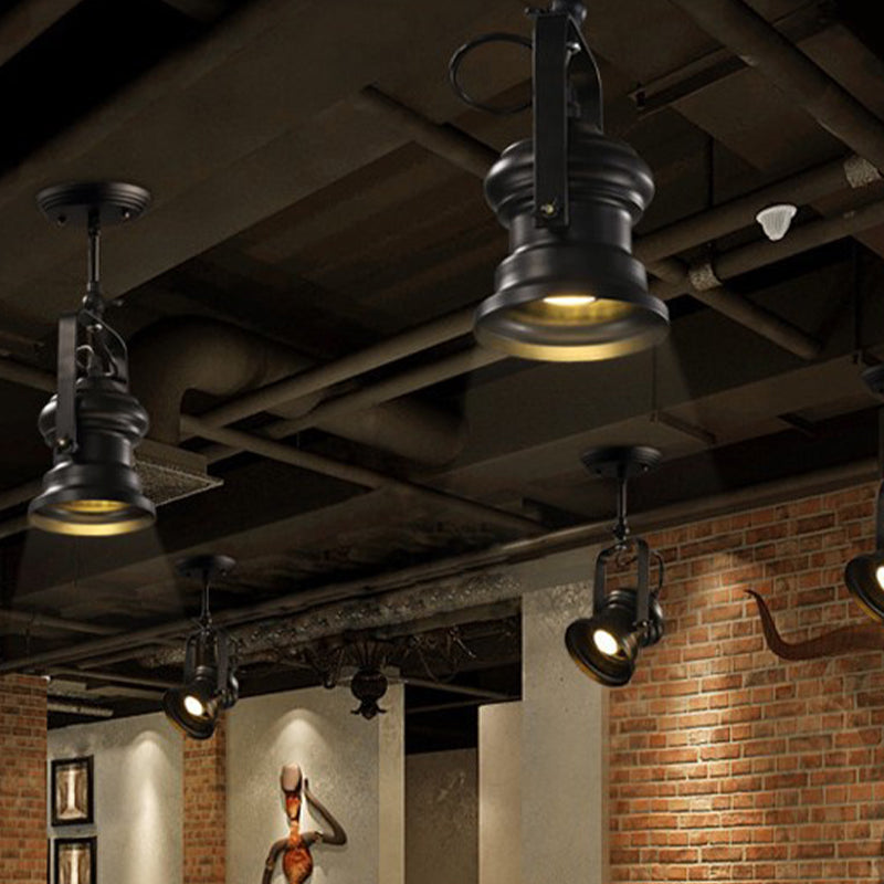 Industrial Style Semi Flush Mount Light Fixture 1-Light Metal Camera Spotlight Mount Lamp In Black