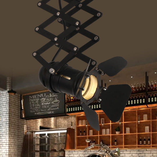 Vintage Black Metallic Spotlight Ceiling Lamp With Telescopic Rod - 1 - Head Camera Flush Mount