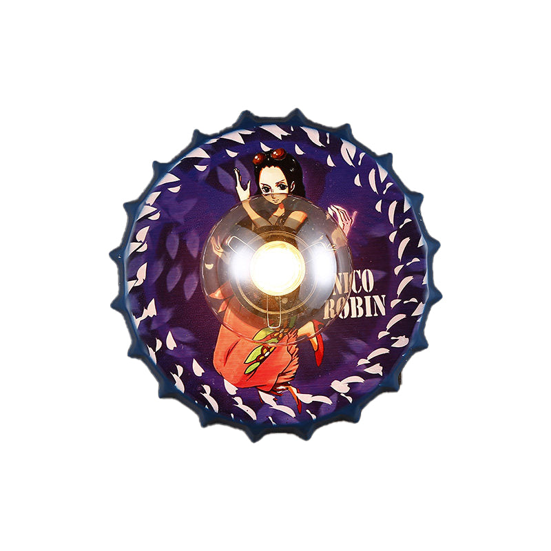 Vintage Metal Bottle Cap Sconce Light In Princess Pattern - Red/Black/Blue Corridor Wall Fixture