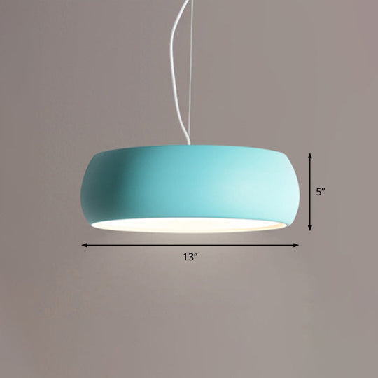 Macaron Blue Bowl Hanging Lamp Kit - 10/13/17 Wide Metal Pendant Light With Diffuser