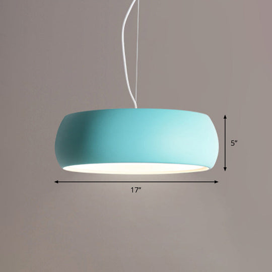 Macaron Blue Bowl Hanging Lamp Kit - 10/13/17 Wide Metal Pendant Light With Diffuser