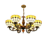 Tiffany Antique Glass Chandelier With 6 Heads In Green/Yellow For Hotel Yellow