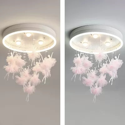 Ballet Kids Acrylic Ceiling Lamp For Girls Bedroom - Round Canopy Flush Light