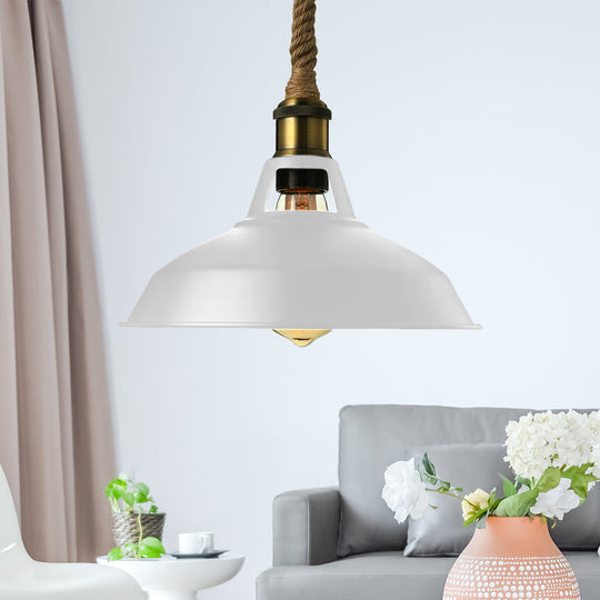 Industrial Metal Pendant Lamp: Barn-Style Shade 1 Light Black/White Ceiling Fixture With Hanging