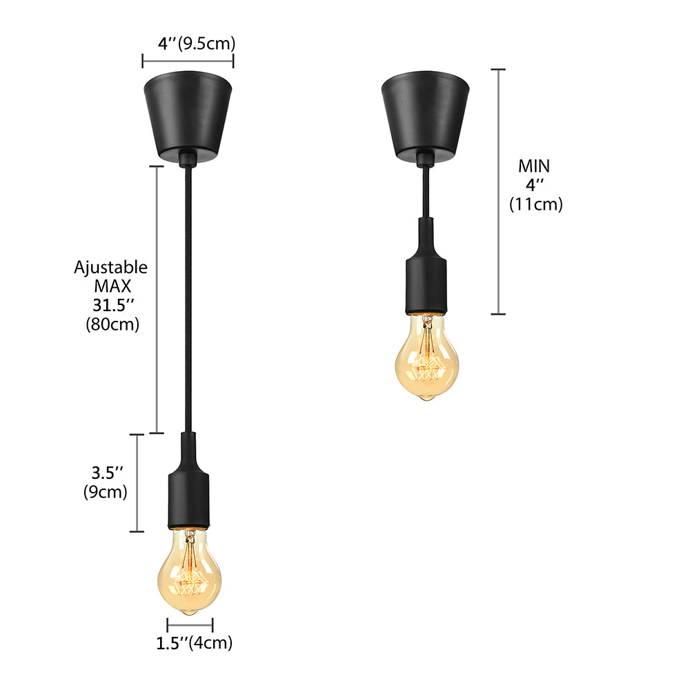Industrial Pendant Lighting: Silica Gel Exposed Bulb 1 Head Adjustable Cord Black/White
