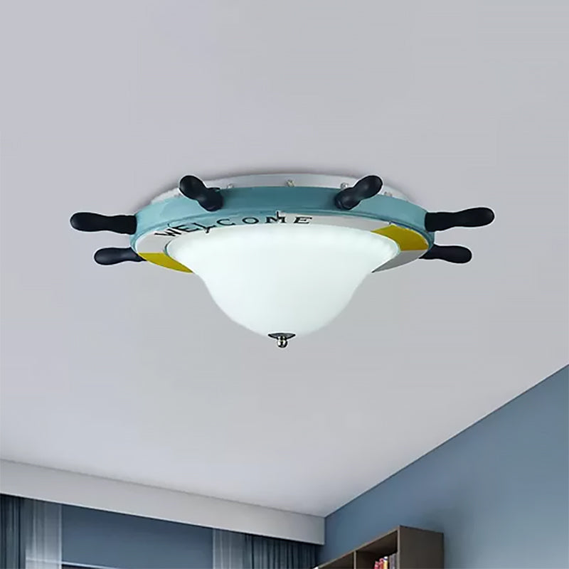 Seaside Metal Flush Ceiling Light: Steering Wheel Design White Finish