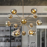 Plafonnier semi-encastré pour salle à manger Globe avec verre blanc/transparent/gris fumé - 9/12/15 lumières - Design contemporain en cuivre/chrome/or