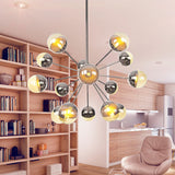 Plafonnier semi-encastré pour salle à manger Globe avec verre blanc/transparent/gris fumé - 9/12/15 lumières - Design contemporain en cuivre/chrome/or