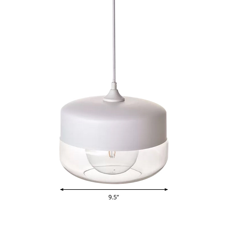 Modern White Glass Pendant Light For Bedroom Ceiling With Clear Round Shade