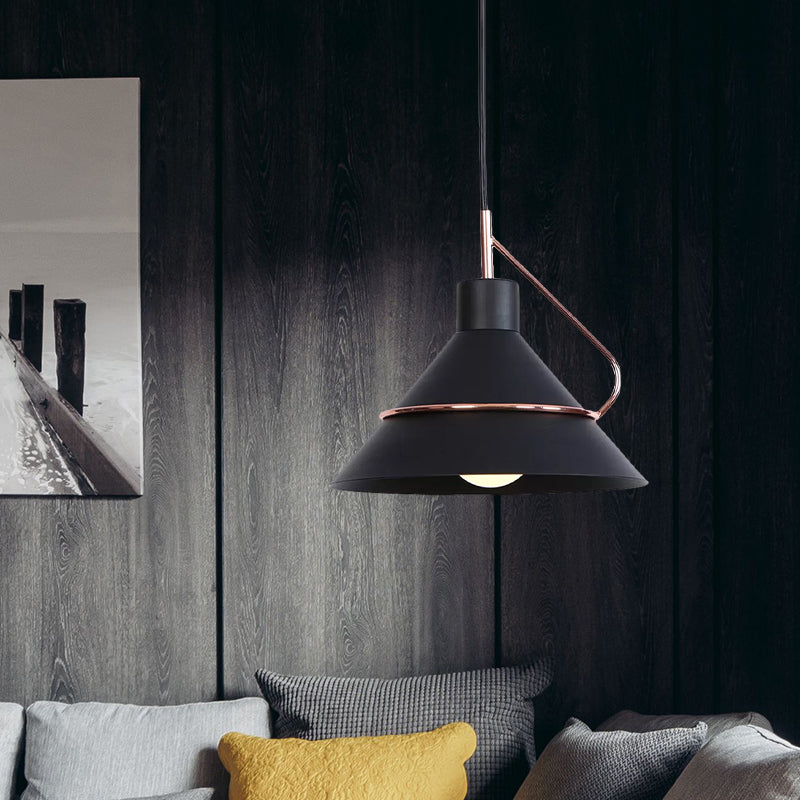 Contemporary Metal Pendant Lamp - 1 Light Minimalist Hanging Fixture For Living Room In White/Black