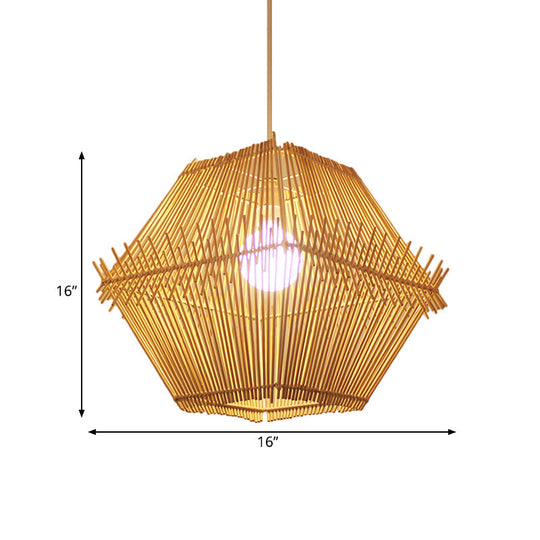 Woven Bamboo Pendant Ceiling Light - Contemporary 1-Head Wood Drop With/Without Shade