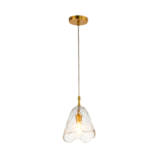 Modern Scalloped Glass Pendant Lamp In Clear/Blue With Brass Finish - Perfect For Open Kitchen