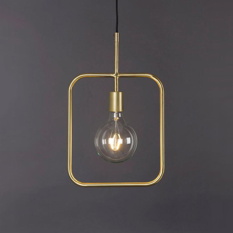 Contemporary Gold Square Skeleton Pendant Ceiling Light With Exposed Bulb - Stylish Metal Fixture