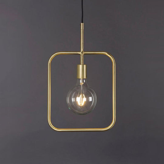 Contemporary Gold Square Skeleton Pendant Ceiling Light With Exposed Bulb - Stylish Metal Fixture