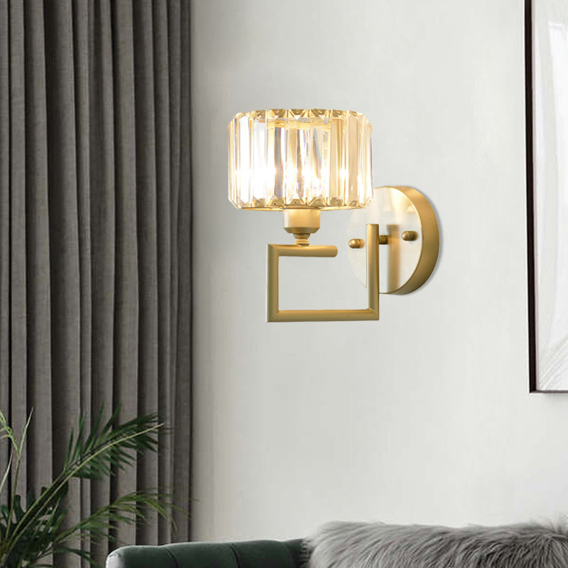 Modern Clear Crystal Block Wall Sconce Light With Gold Finish Ideal For Bedroom Lighting