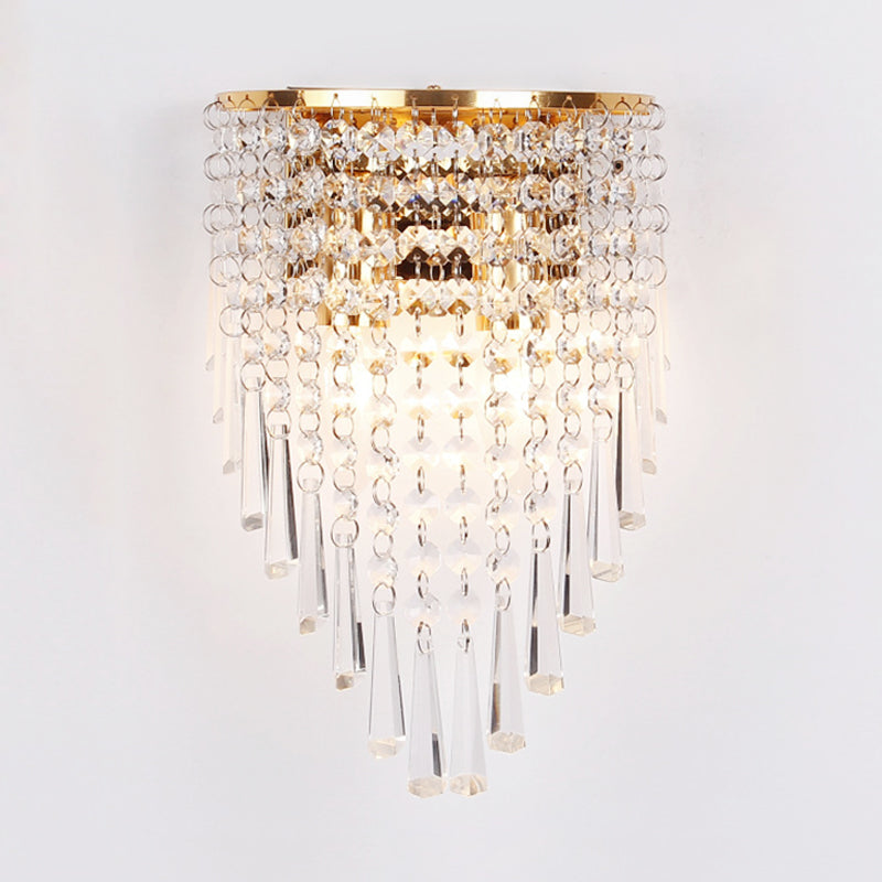 Modern Clear Crystal Wall Sconce Lamp With 2 Bulbs - Gold Finish