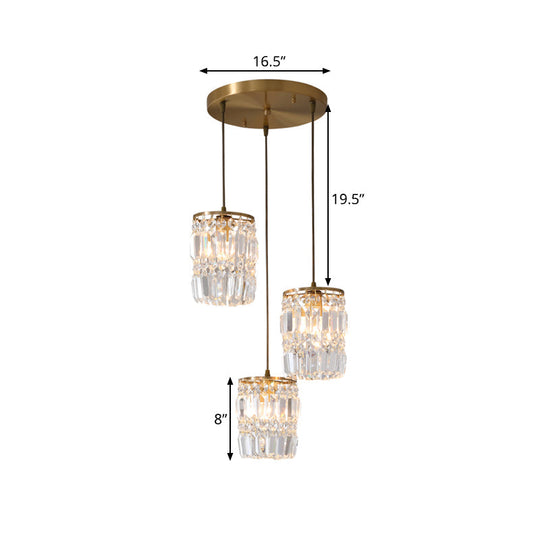 Modern Prismatic Crystal Hanging Light With 2 Layers 3 Lights Gold Pendant Design - Linear/Round