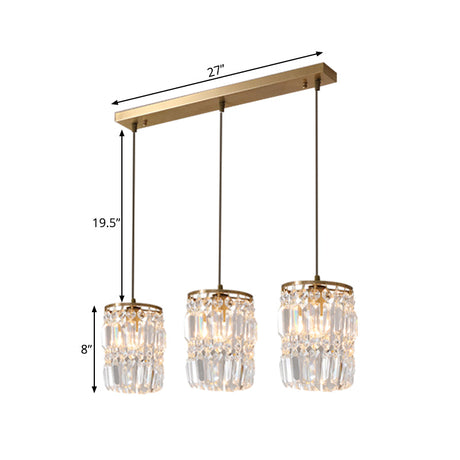 Modern Prismatic Crystal 3-Light Gold Pendant With 2 Layers And Linear/Round Canopy