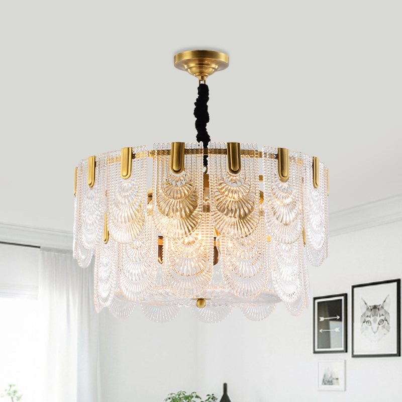 Textured Glass Layered Ceiling Light - Modern Brass Chandelier With 3/8 Lights 8 /