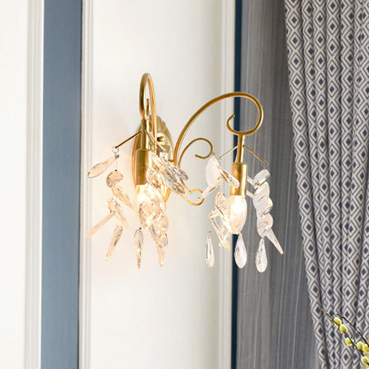 Contemporary Teardrop Crystal Wall Mount Light With 2 Brass Sconce Lights For Bedroom