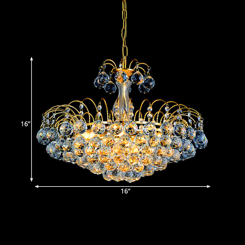 Modern Gold Pendant Chandelier With Faceted Crystal Ball - 3 Lights