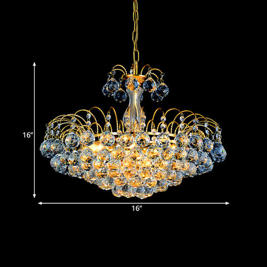 Modern Gold Pendant Chandelier With Faceted Crystal Ball - 3 Lights